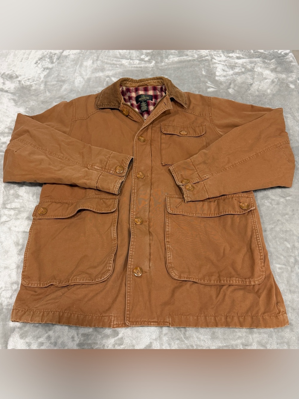 Vintage Red Head Chore Coat Jacket Duck Brown Men's XL Workwear Corduroy Collar